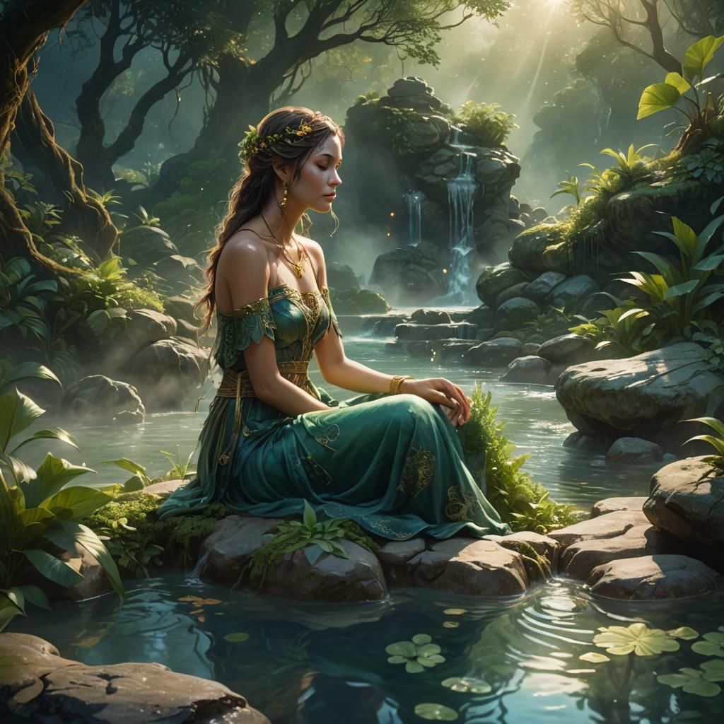 Maiden in Hot Spring: Fantasy Concept Art