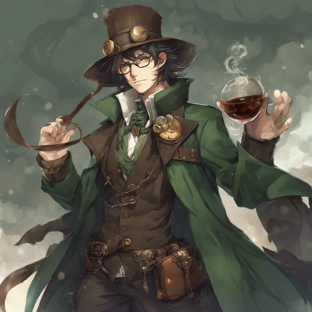 Steampunk Druid Healer in Anime Style