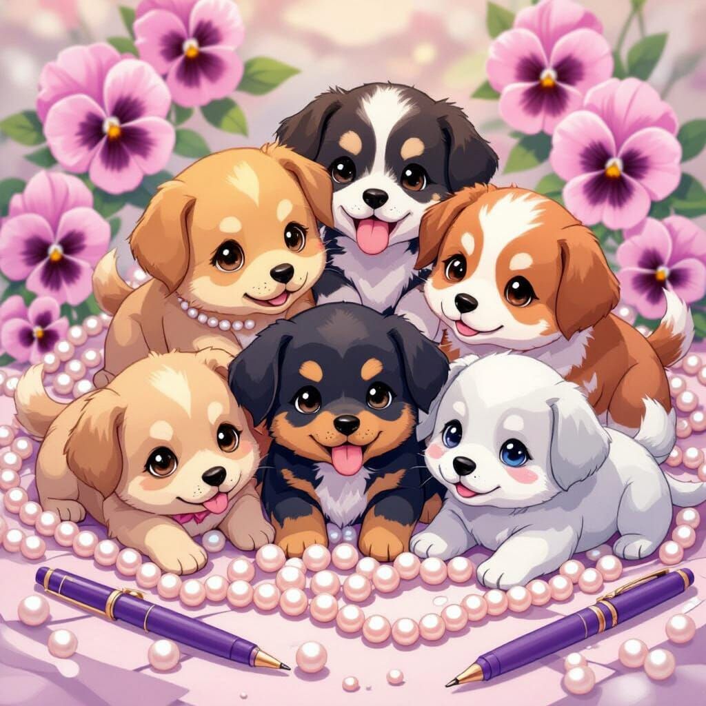 Puppies and Pansies in Anime Style