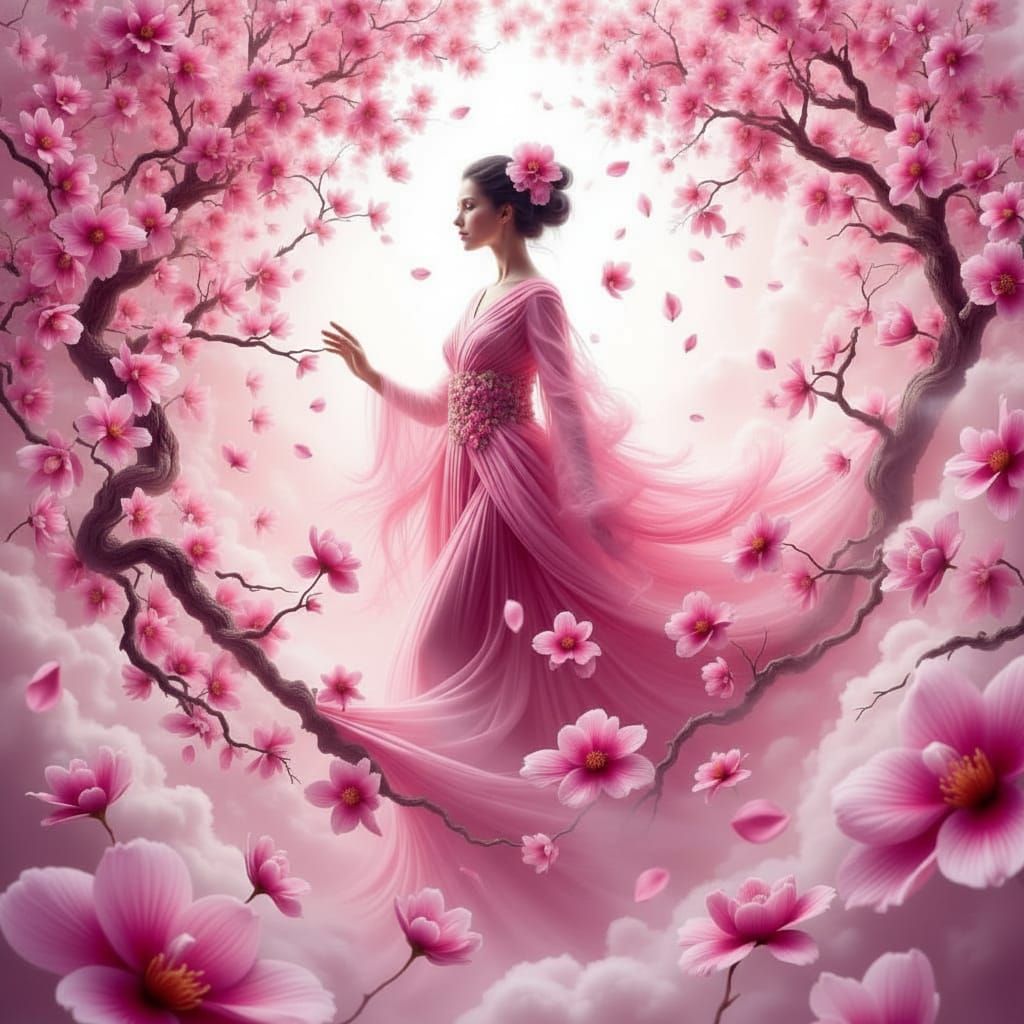 Cherry Blossom Goddess in Ethereal Light