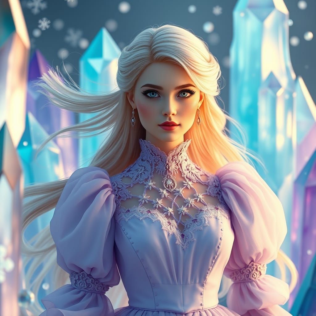 Victorian Woman in Crystal Dreamscape, Digital Art
