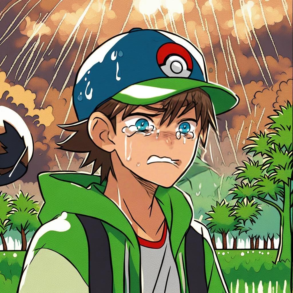 Crying Pokemon Trainer with Blue Hat