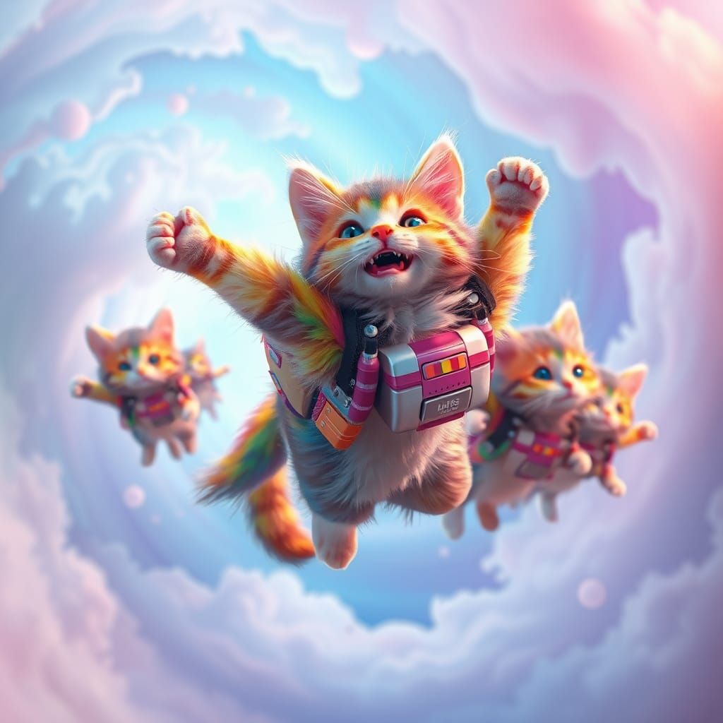 Rainbow Kitten's Joyful Flight with Jetpack