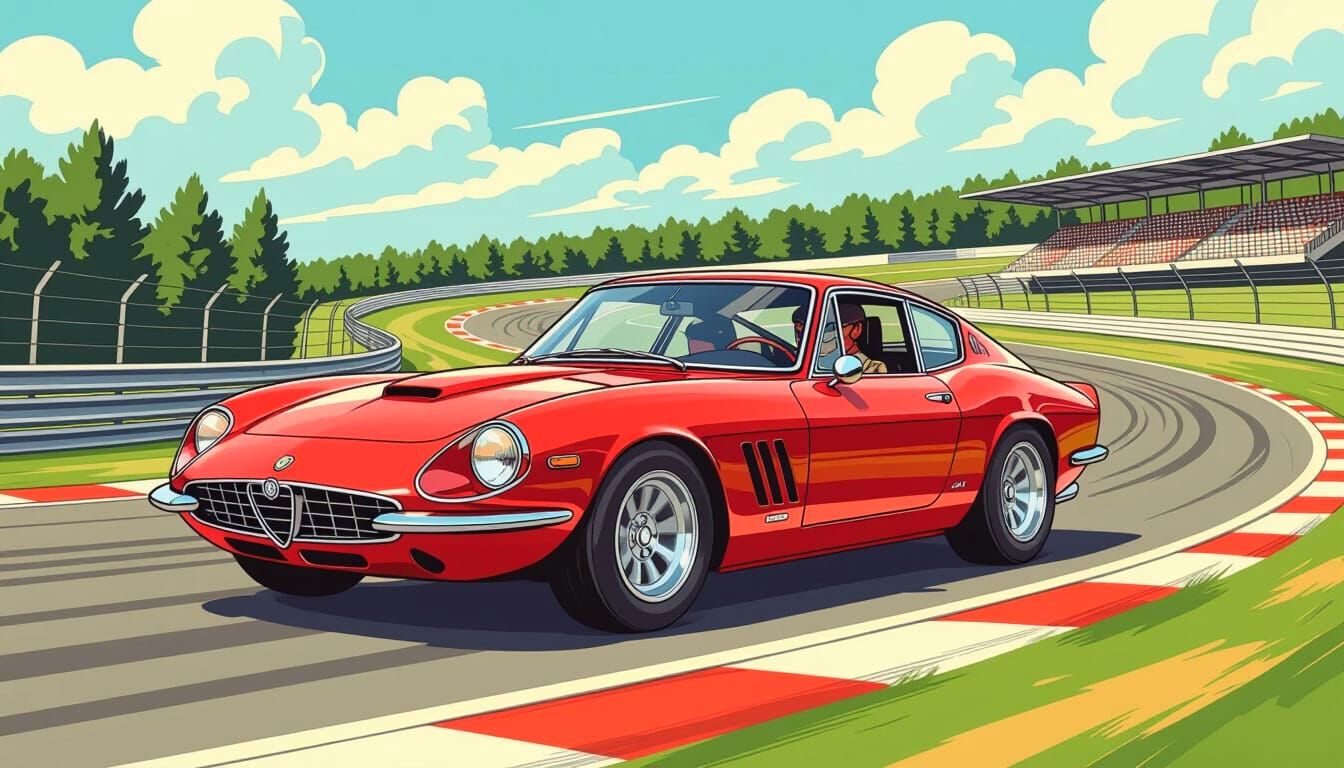 1960s Sports Car in Comic Book Art Style