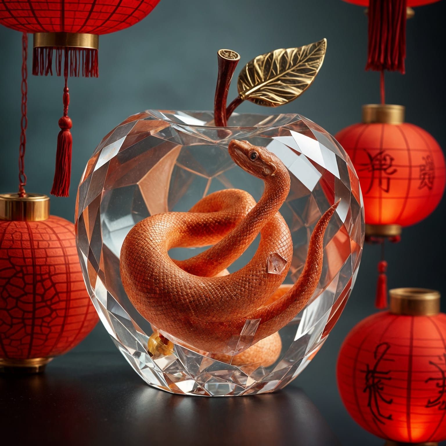 Crystal Apple Unveils a Serpent in Hyperrealistic Style