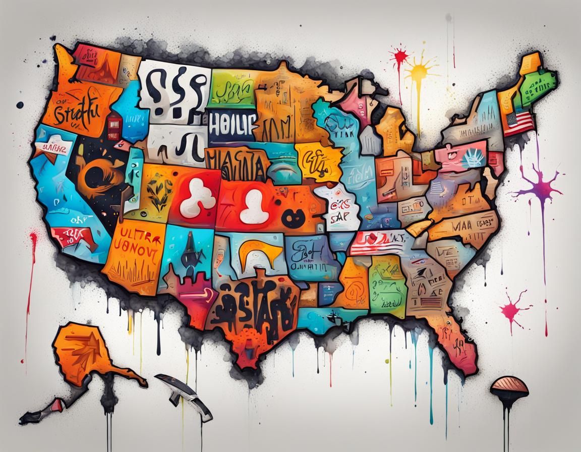 USA Map in Graffiti Art Style