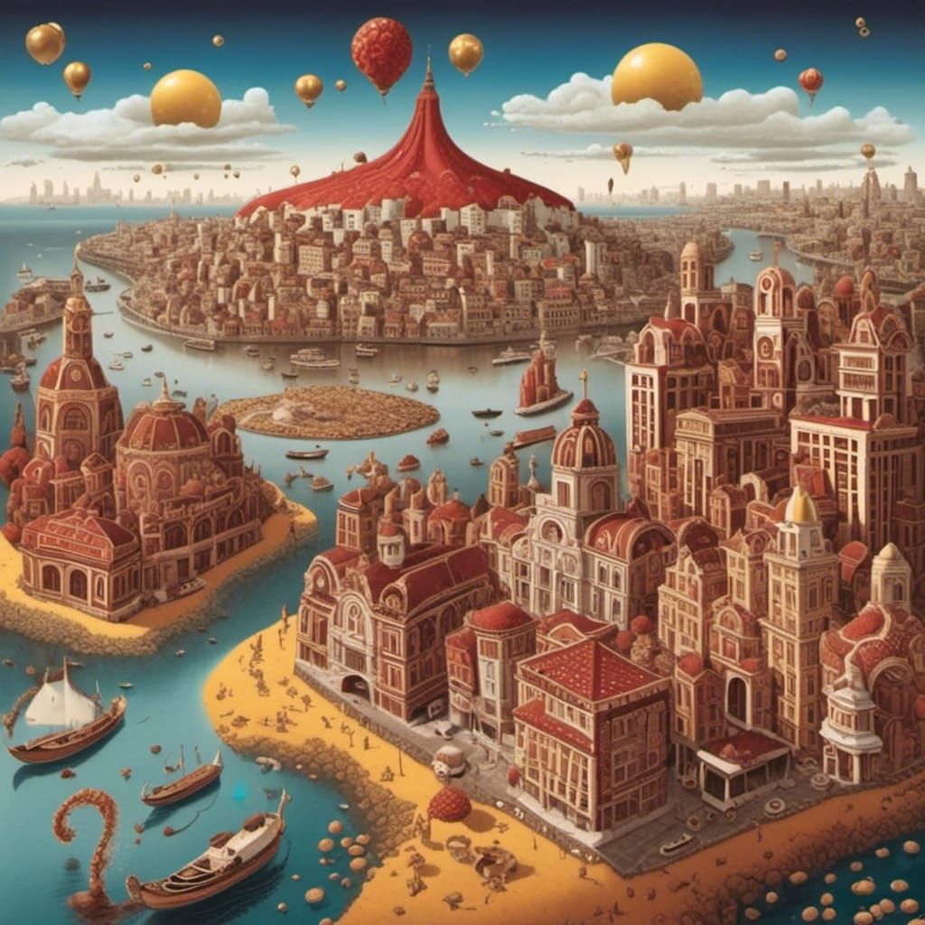 Golden Cityscape in a Futuristic Style