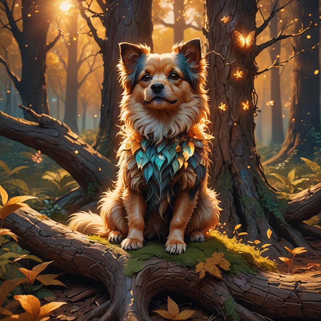 Whimsical Dog in Fantasy Forest Concept Art