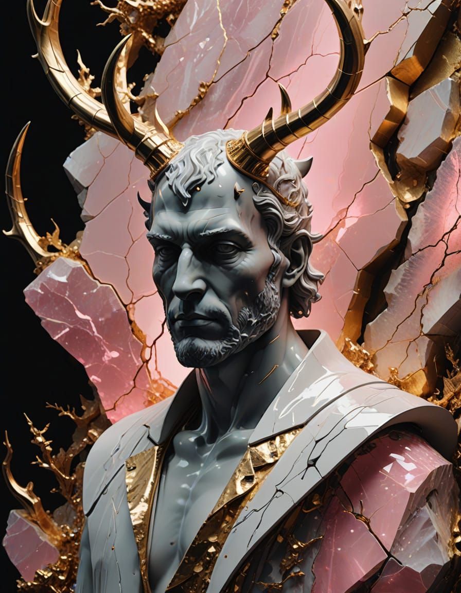 Epic Digital Portrait of a Horned Man in Majestic Crystal