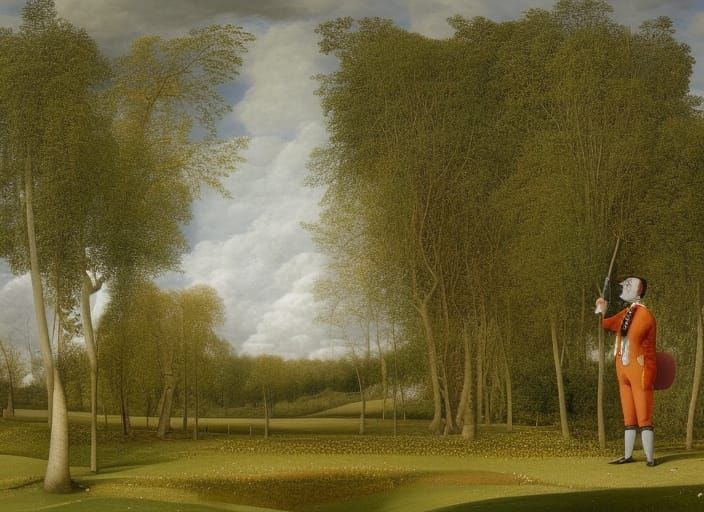 Surreal Parkland Scene with Currency House