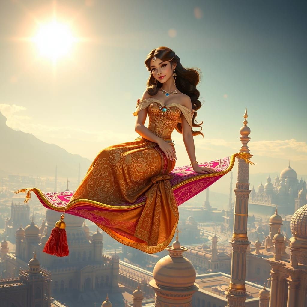 Princess Jasmine Soars on Majestic Flying Carpet in Fantasy ...