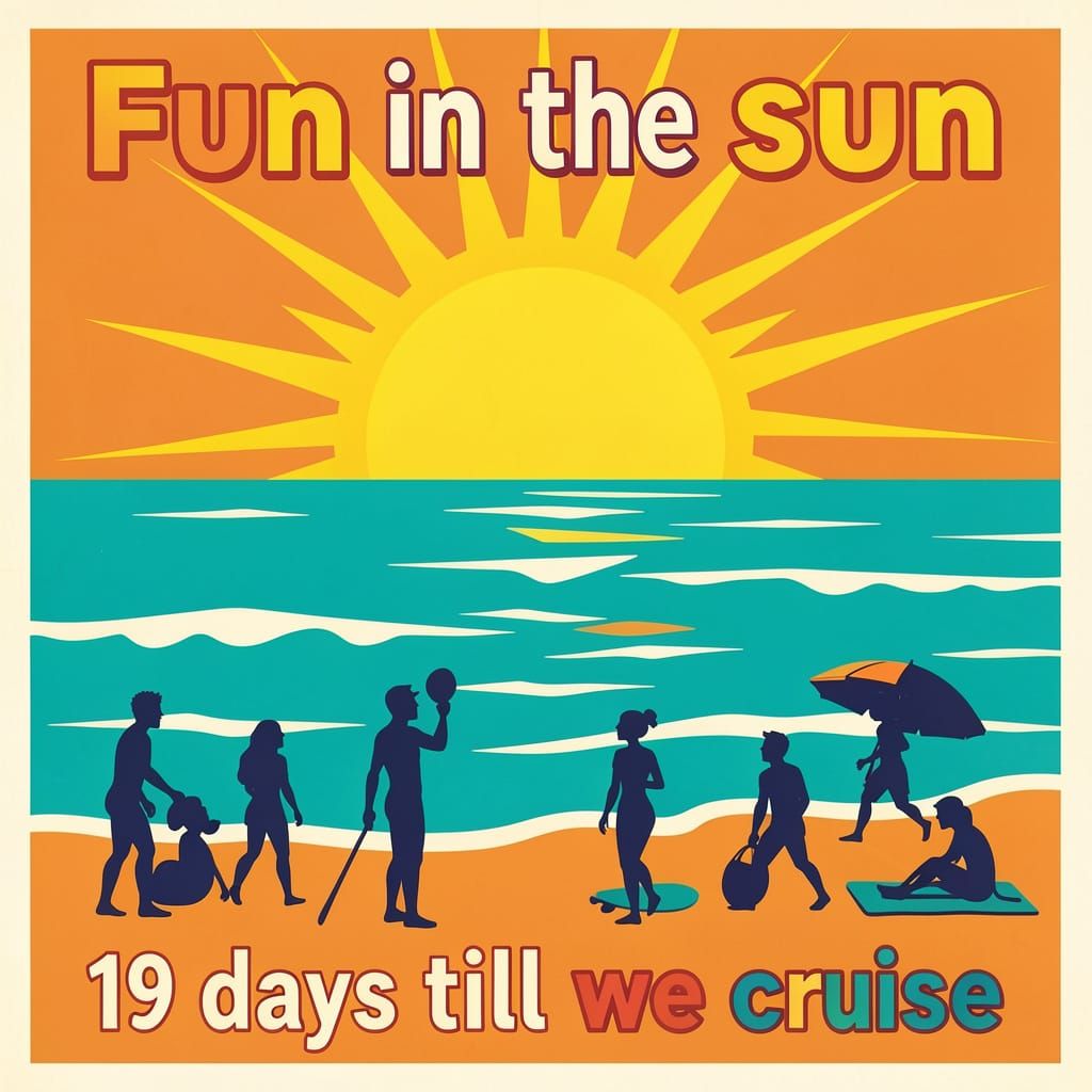 Retro Travel Poster of Sun Over Turquoise Ocean