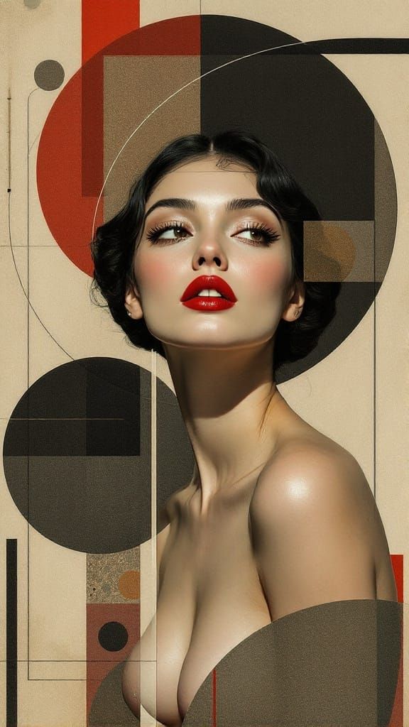 Surreal Art Deco Portrait of a Bold Woman in Fragmented Geom...