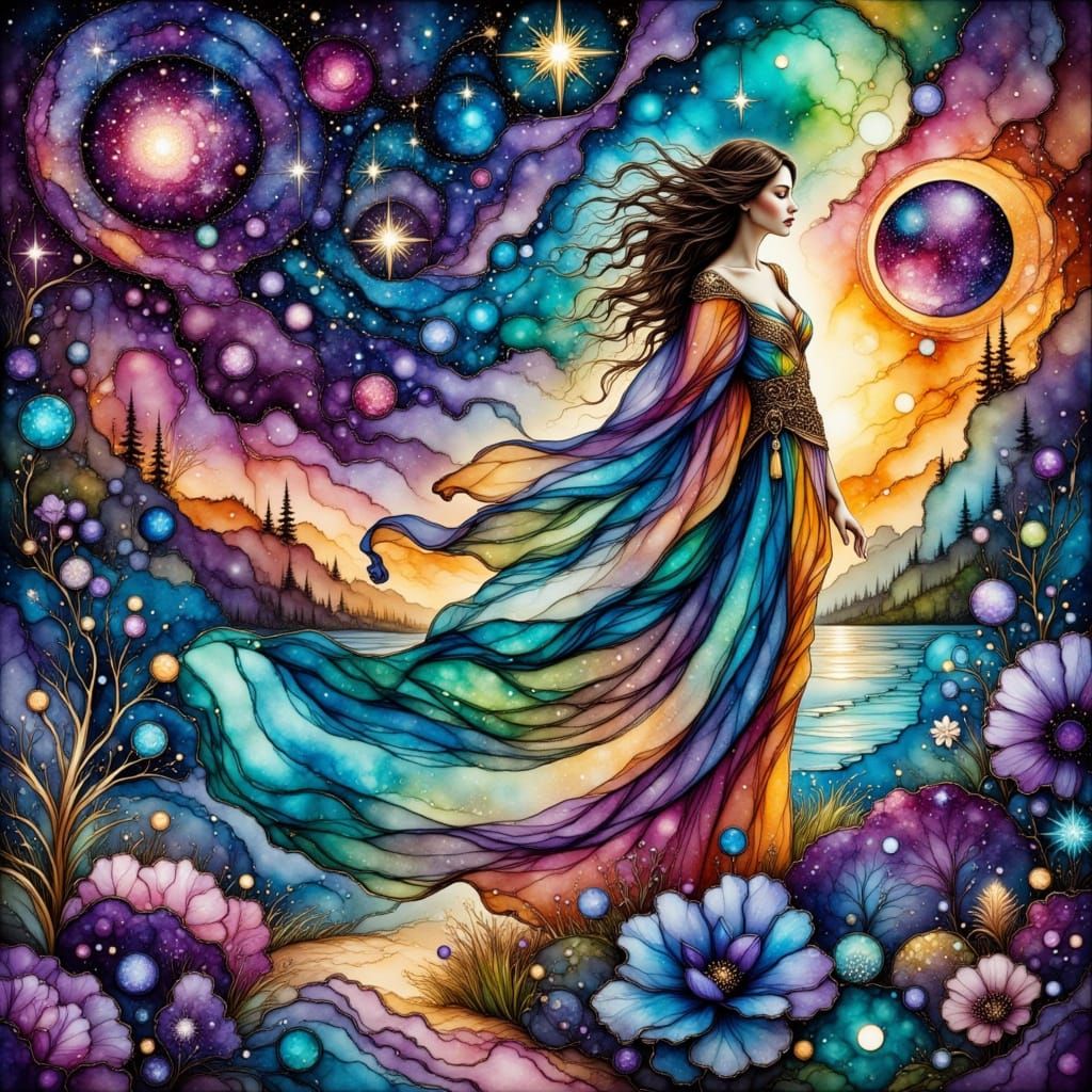 Ethereal Cosmic Being in Vibrant Astral Harmonies