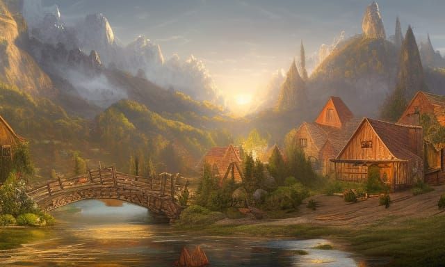 Quaint Nordic Village in Late 1800s: Detailed Matte Painting