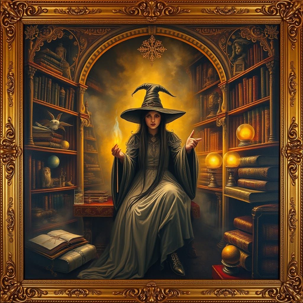 Golden Age Witch in Opulent Study