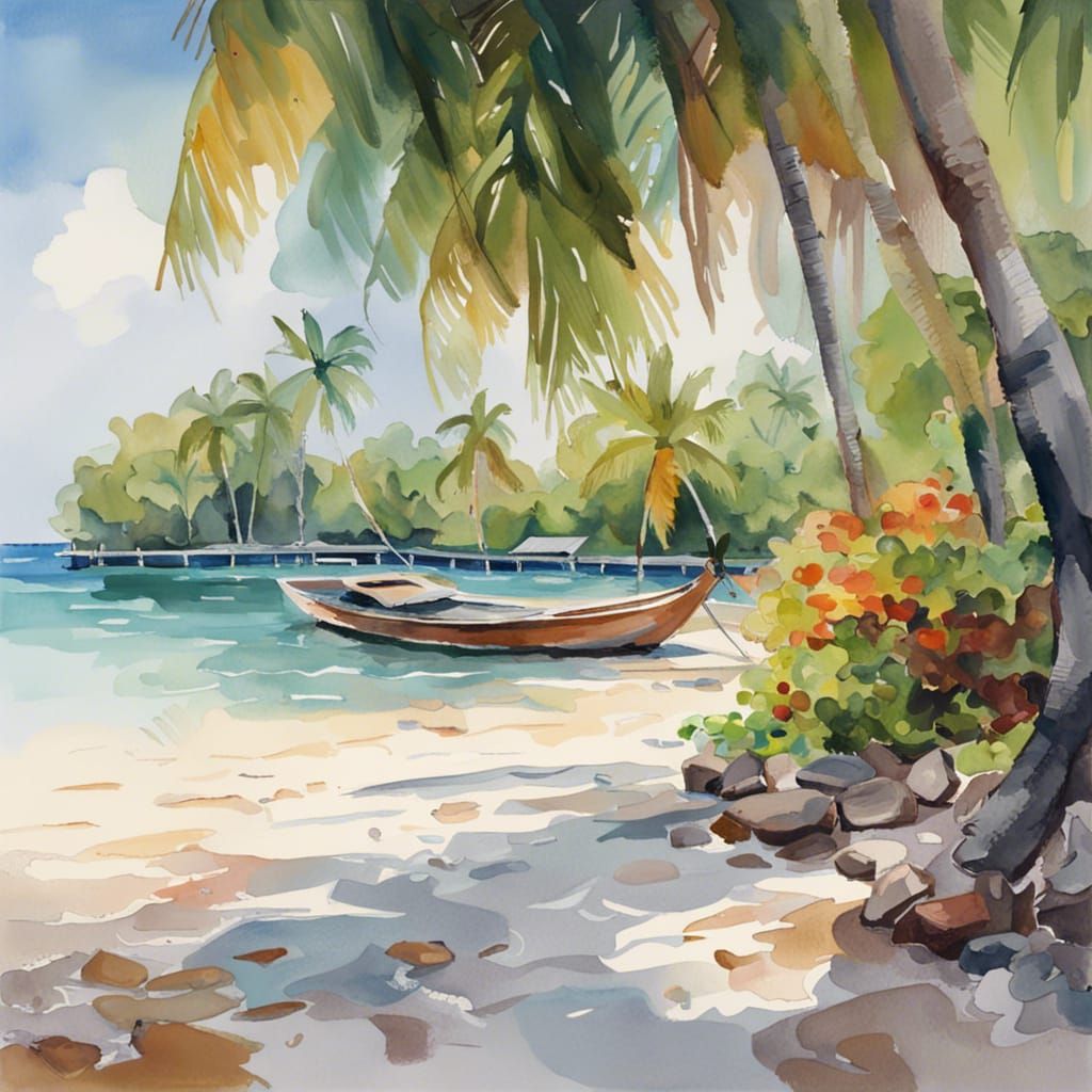 Vaadhoo Island: Gouache Style Impressionist Painting