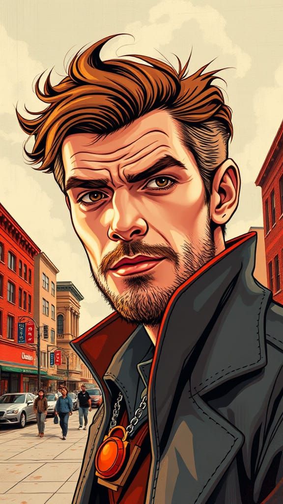 A Photorealistic Portrait of Doctor Strange in a Vibrant Red...