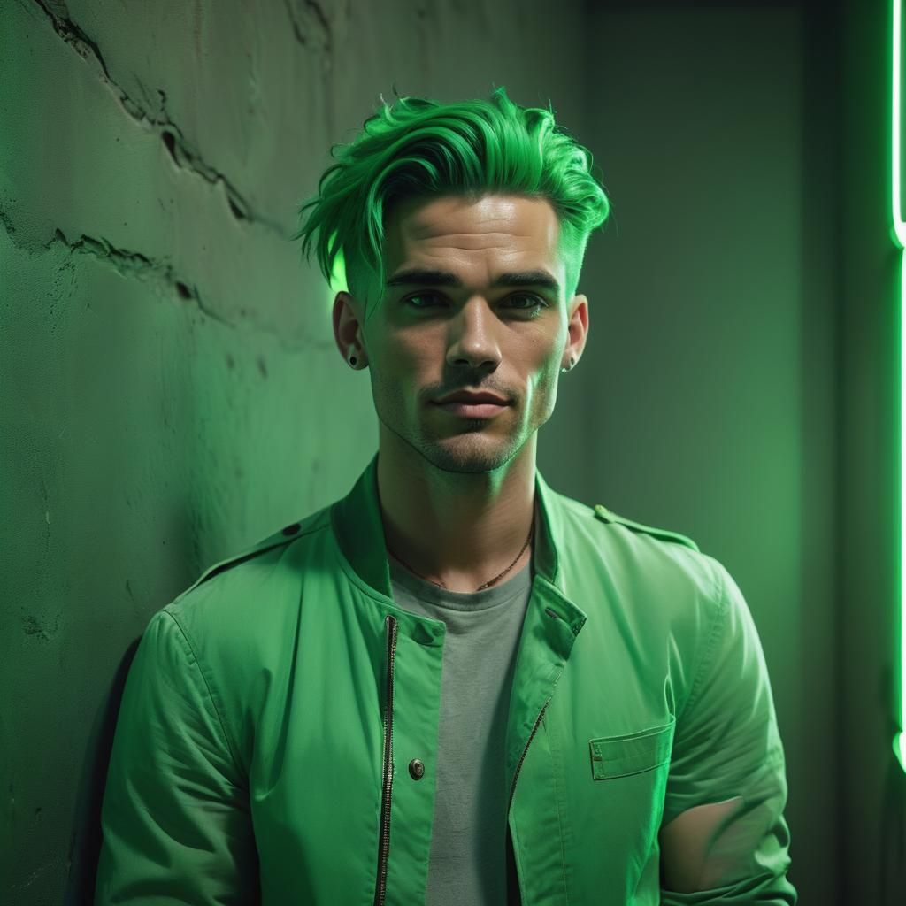 Emerald Gaze: A Cinematic Portrait in Neon Light