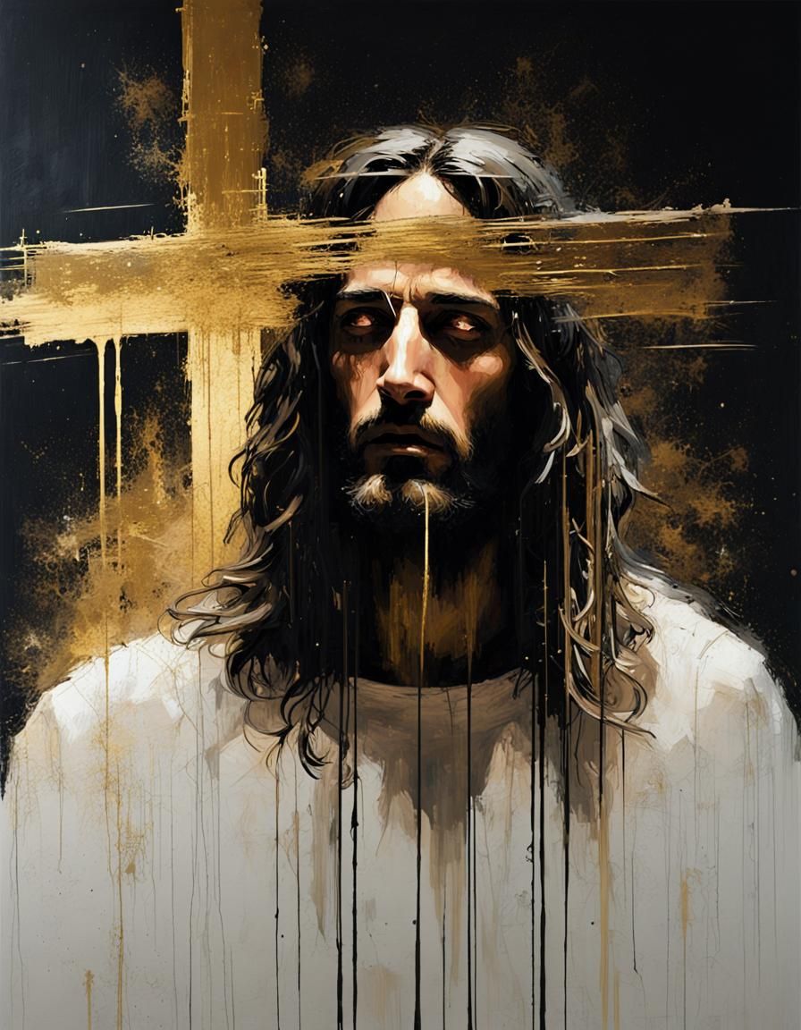 Jesus Glitchcore Portrait in Impasto Style