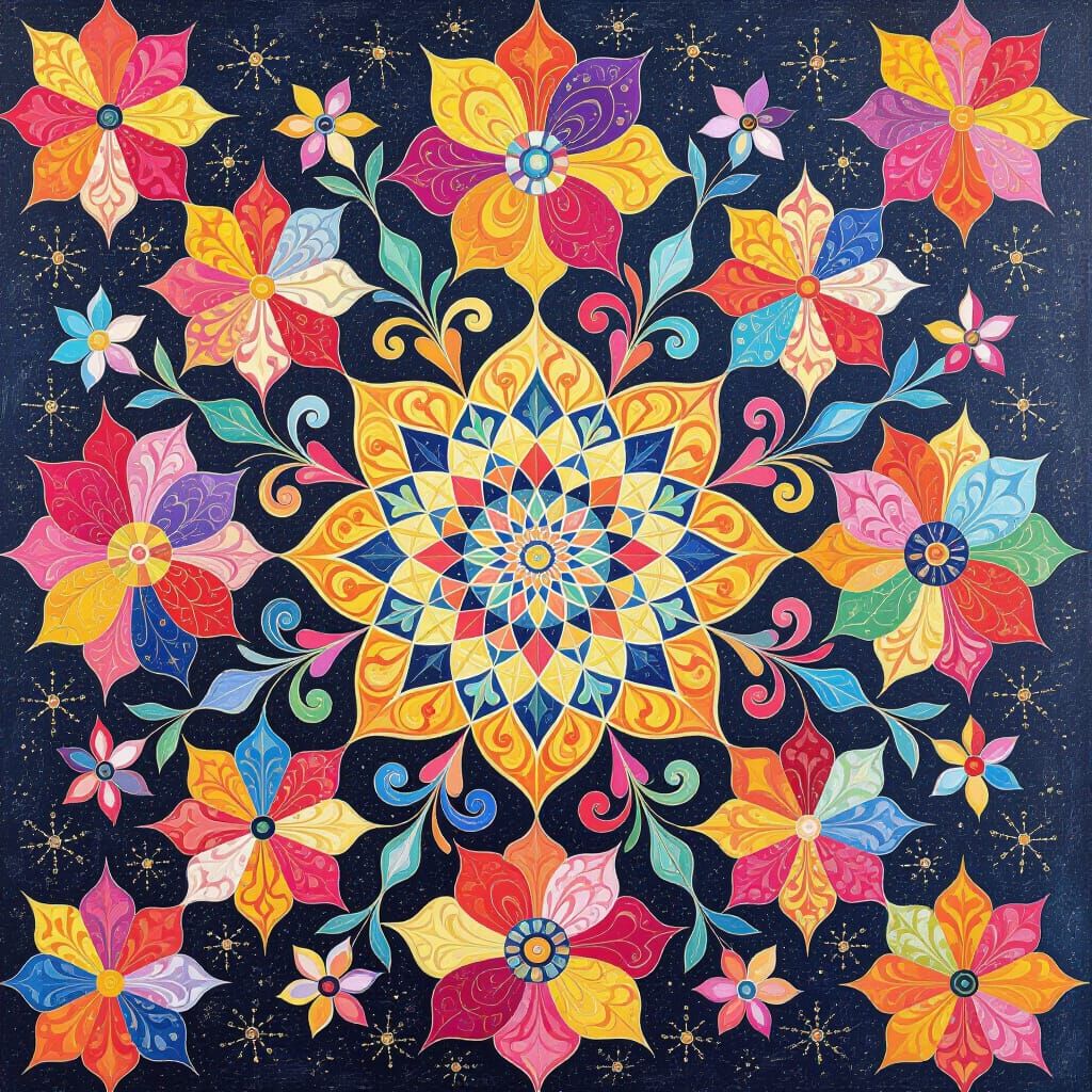 Psychedelic Kaleidoscope of Geometric Patterns and Vibrant C...
