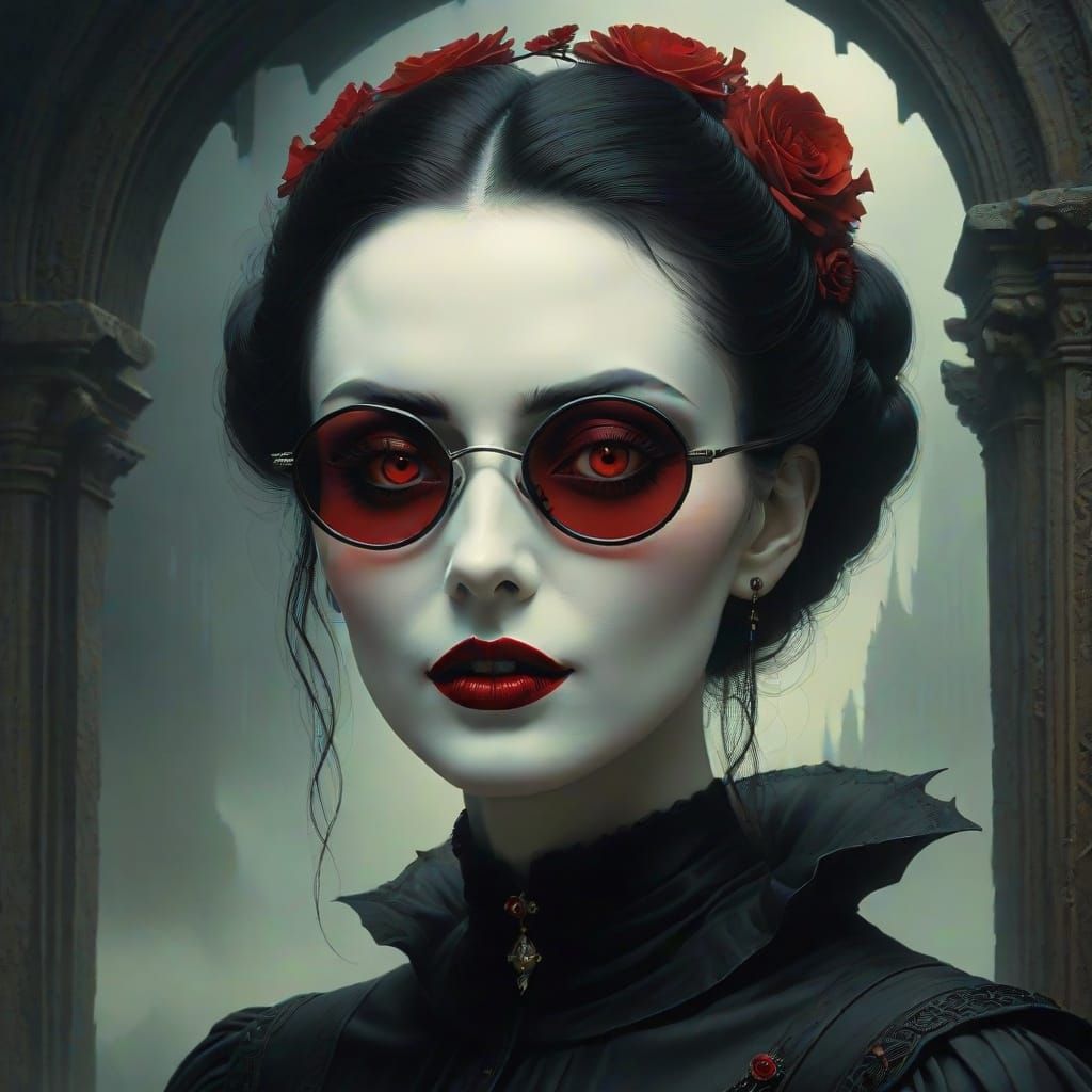 Gothic Vampire Goddess in Tim Burton-Inspired Glasses