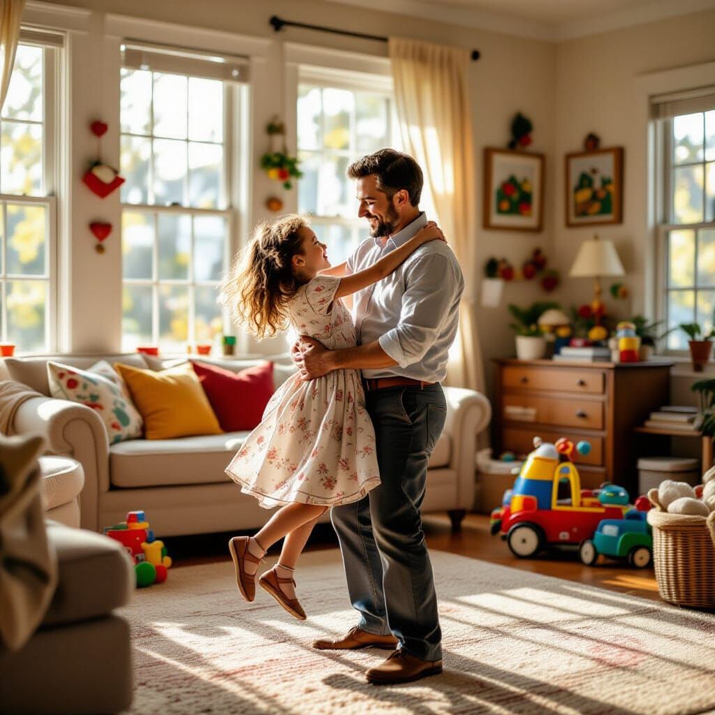 Father and Daughter Twirling, Rockwell-esque Scene
