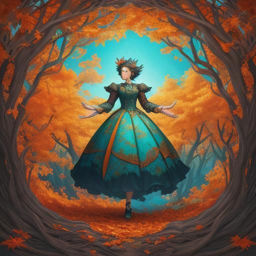 Whimsical Girl in Autumn Vortex: Paper Collage Art