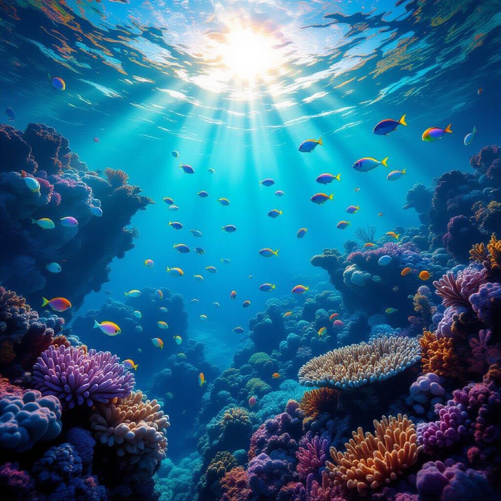 Vibrant Alien Coral Reef with Bioluminescent Flora