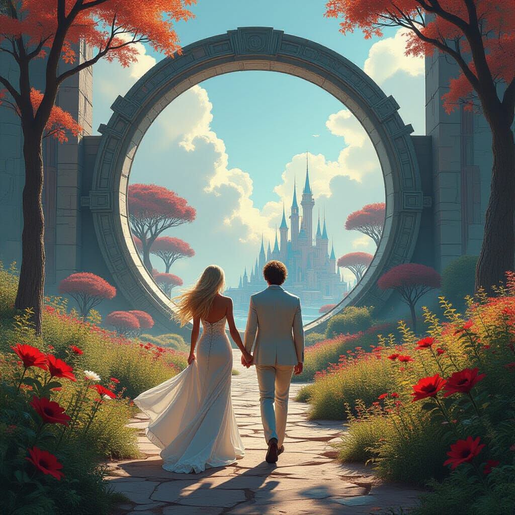 Extraterrestrial Couple Strolling Through Alien World