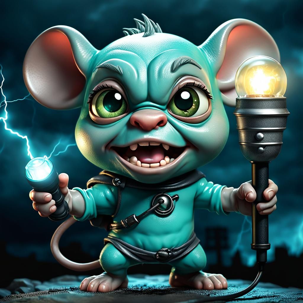 Aggressive Aqua Chibi Mouse Concept Art