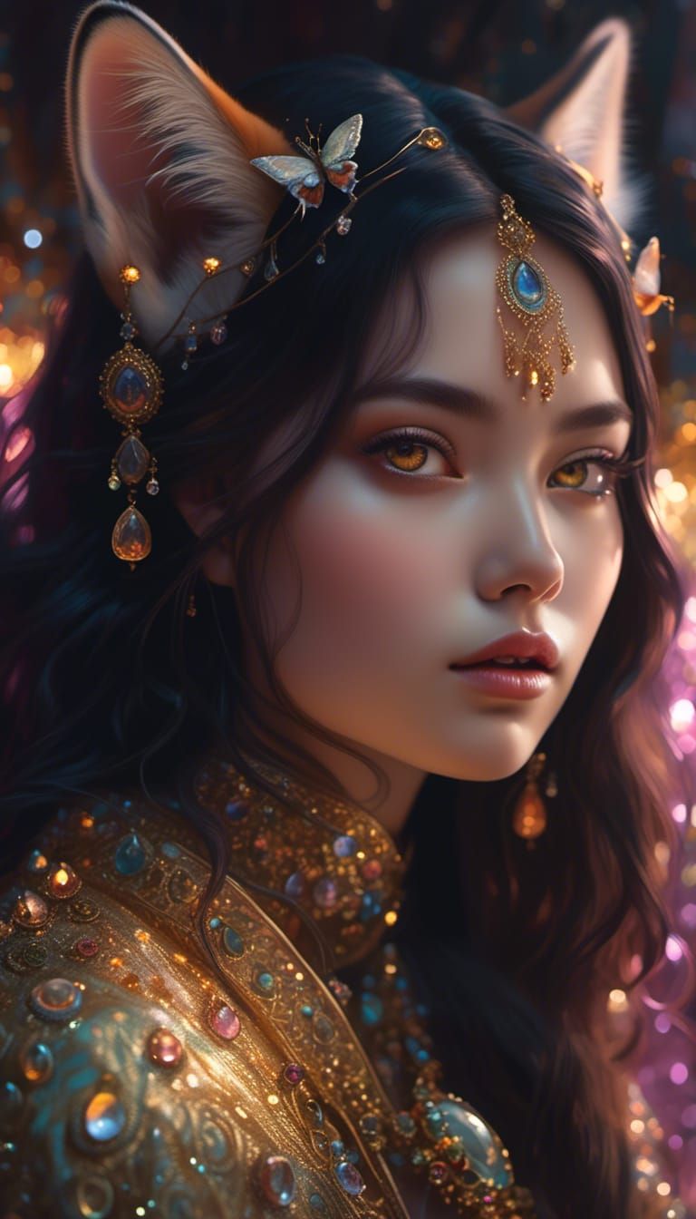 Lynx Goddess Portrait in Digital Painting Style