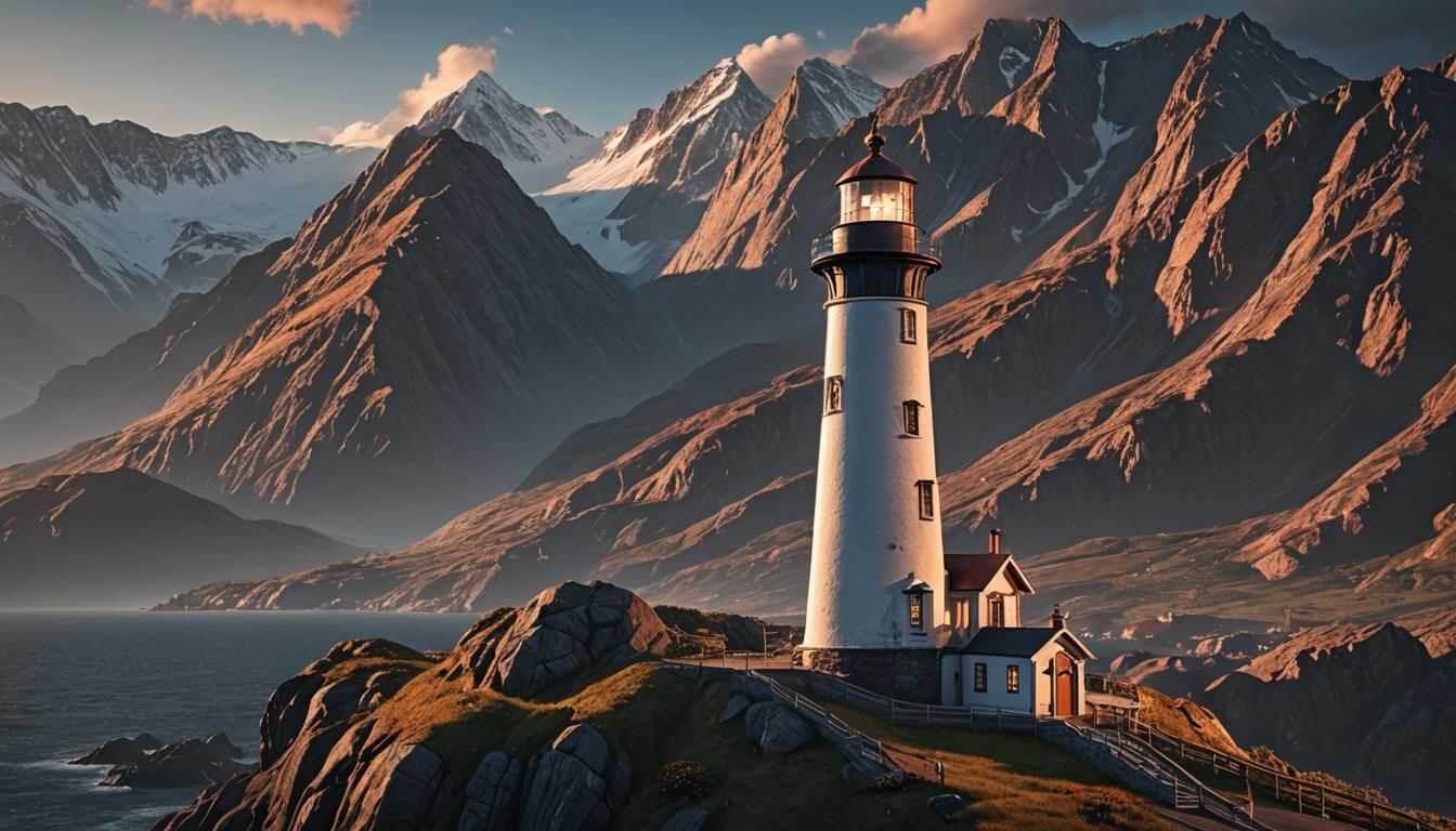 Stunning Lighthouse at Night in Rose Gold