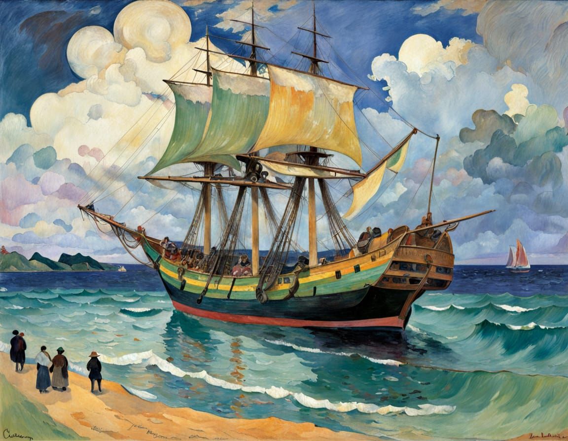 Gauguin-Inspired Galleon Painting