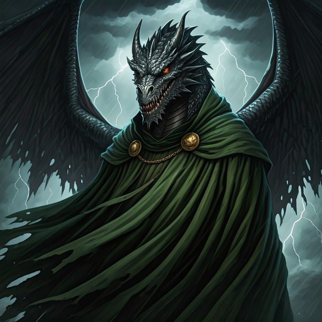 Epic Dragon Confronts Doom in Turbulent Stormy Skies