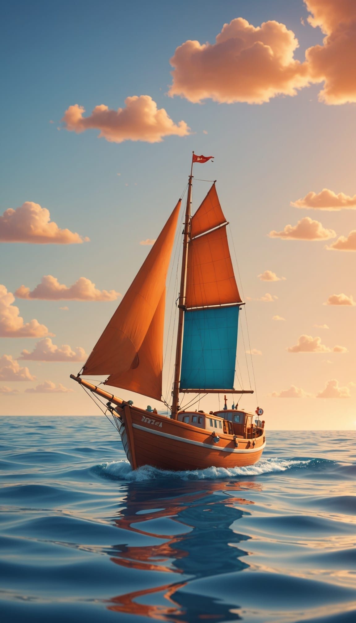 Vibrant Toy Boat on a Peaceful Ocean in 4K Digital Art