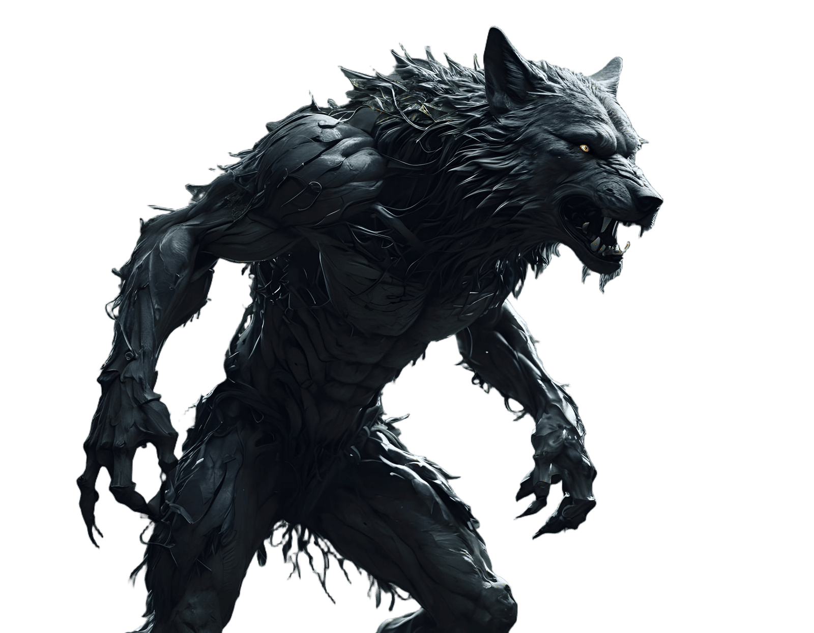 Muscular Humanoid Wolf Creature in a Horror Action Pose