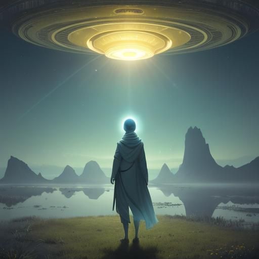 Glowing UFO Hovers in Serene Landscape