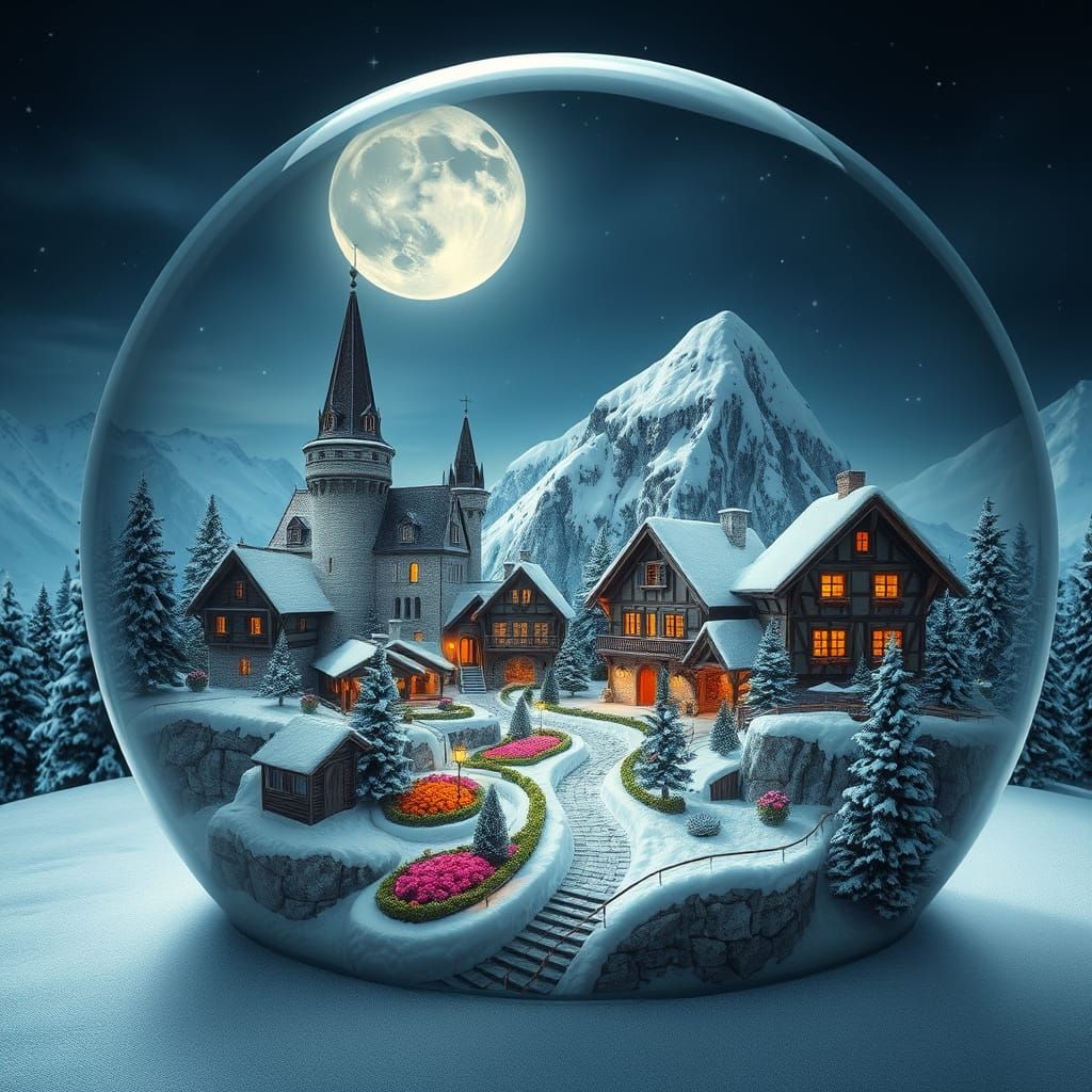 Enchanting Miniature Swiss Village in Snow Globe