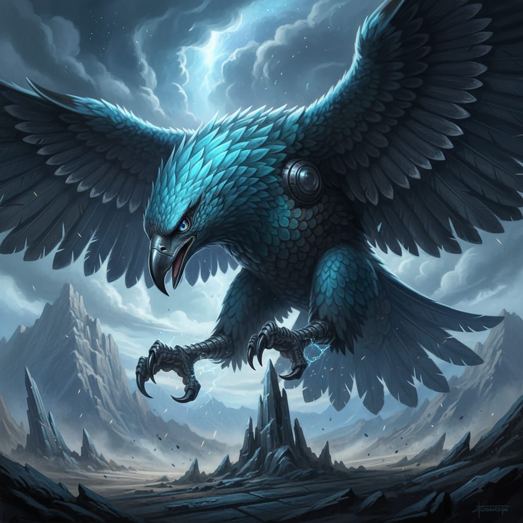 Mythical Eagle Landing in Dramatic Light