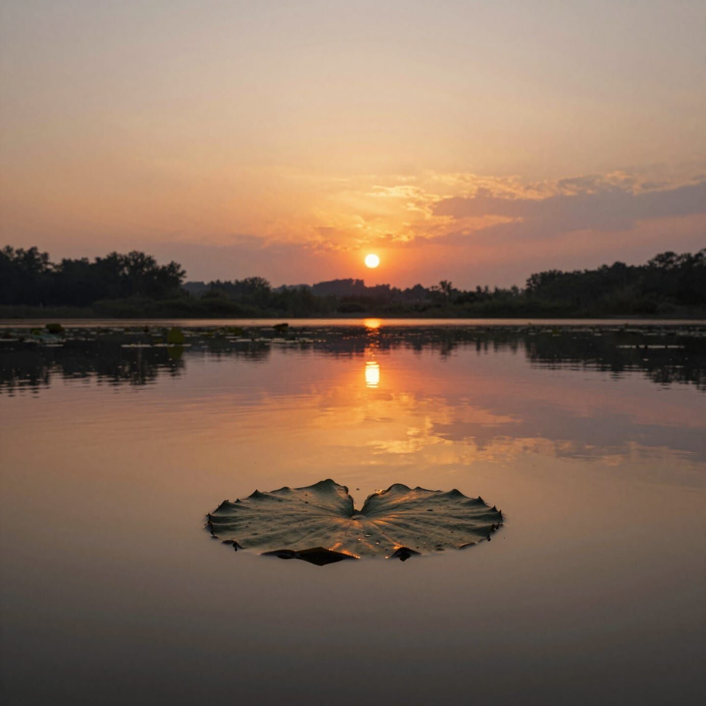 Serene Pond Reflecting Fiery Sunset Sky