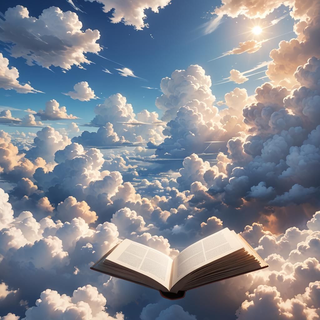 Book Floating in Sky: Vibrant 3D Anime Art