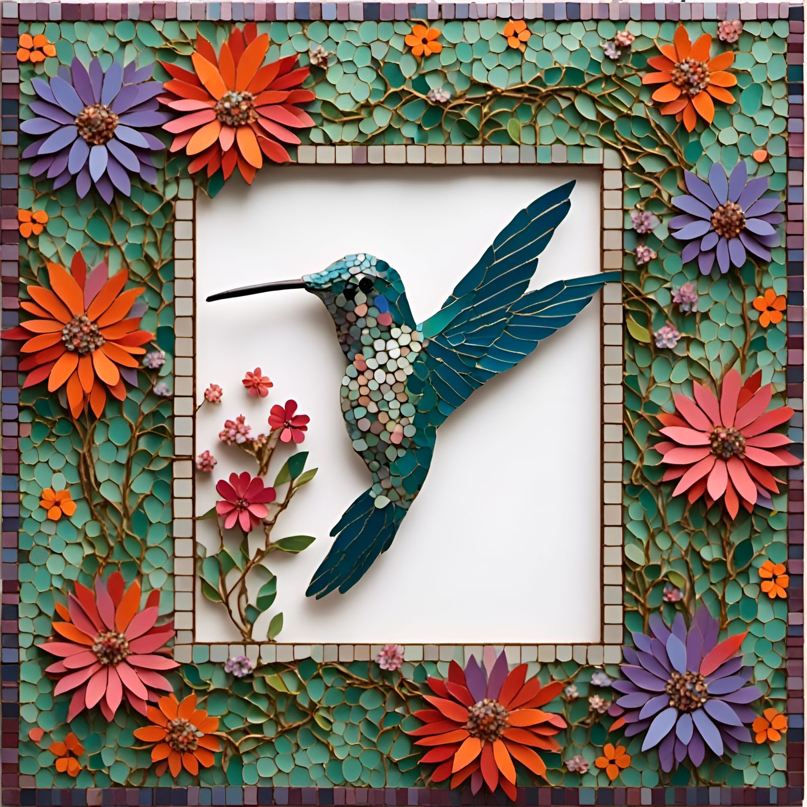 Mosaic Hummingbird in Picture Frame
