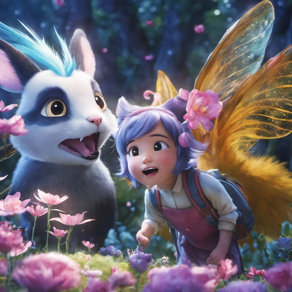 Girl's Selfie with Pikachu Creature, Watercolor Comic Art