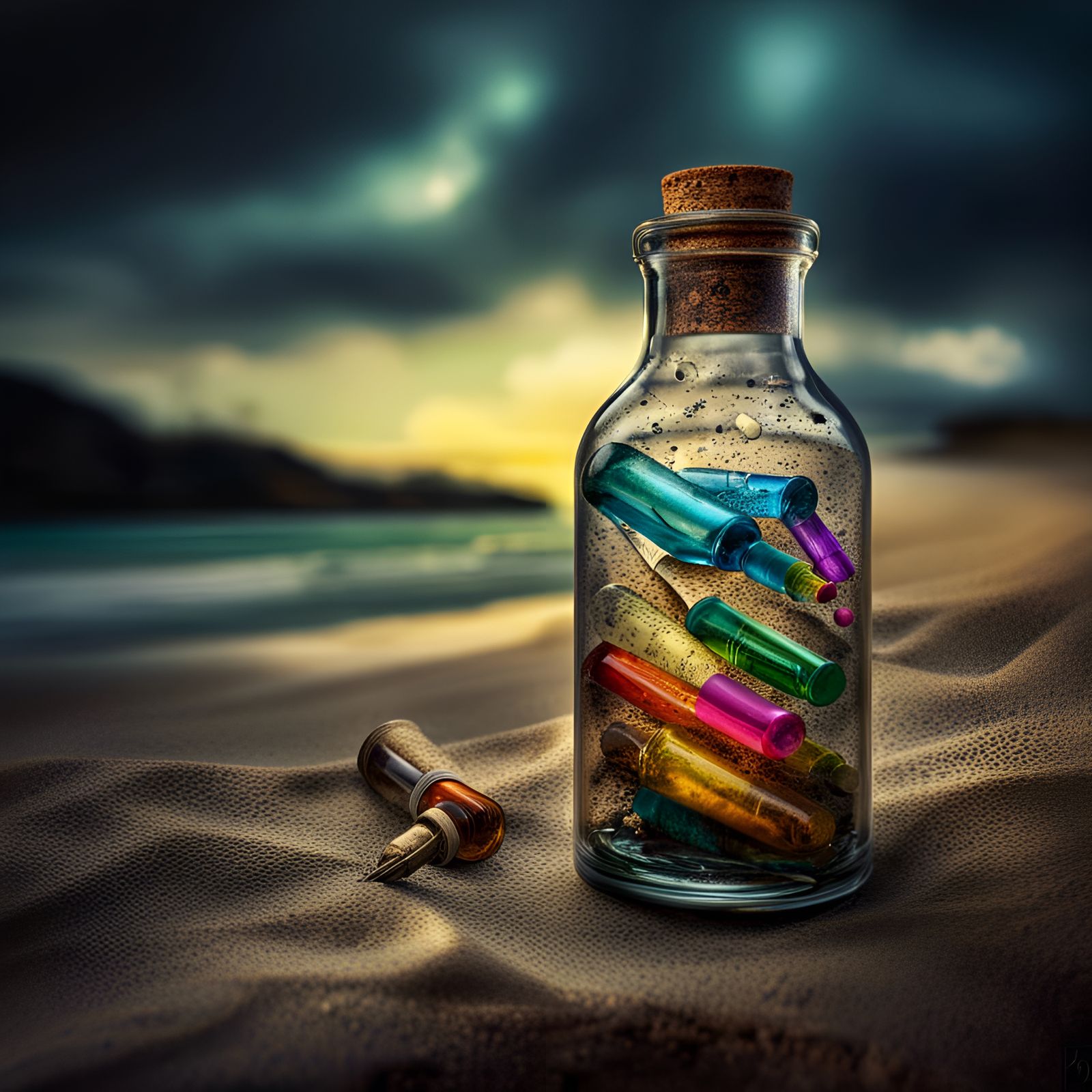 Detailed Message in a Bottle: Hyperrealistic Image