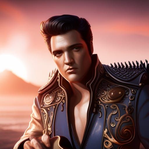 Detailed Matte Painting of Elvis in Deep Color