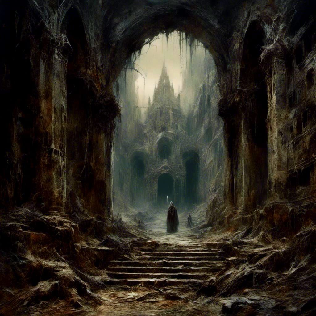 Ruined Monastery: Dark Fantasy Art