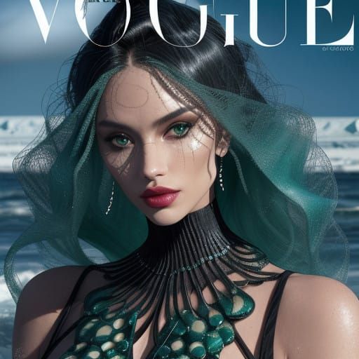 Surreal Ocean Waves Vogue Cover in Hyper-Detailed Style