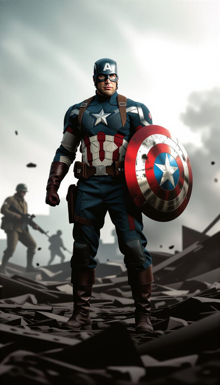 Captain America on Wartime Battlefield