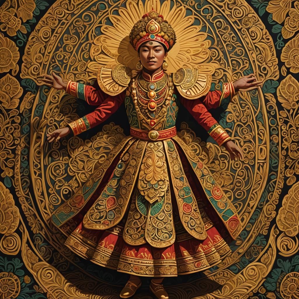 Folk Dancer and Potato in Woodcut Style